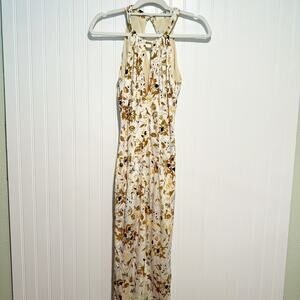 Bella Freud Ivory Floral Midi Dress High Neck Keyhole Size 4